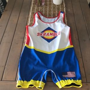 Boys Skramble wrestling singlet, medium, 138 pounds when worn